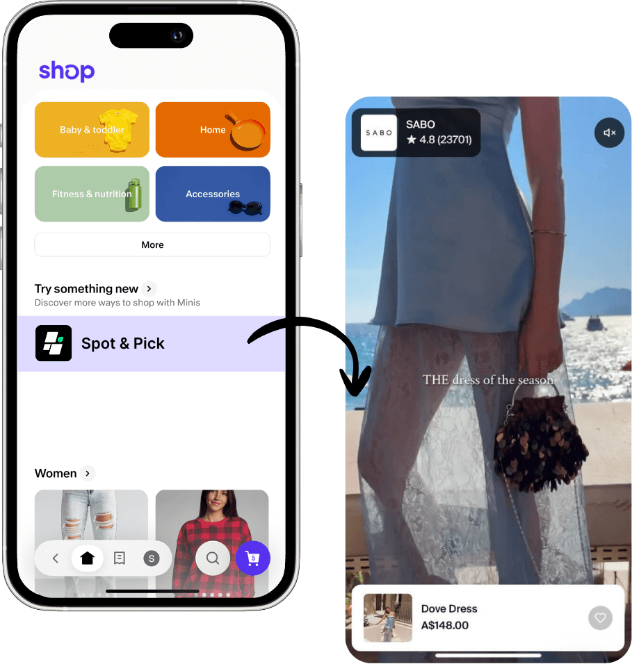Spot and Pick visual showing Instagram content on Shop